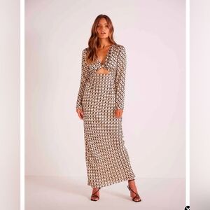 CECE TWIST MIDI DRESS Geometric Minkpink Size M Beige Yellow Brown